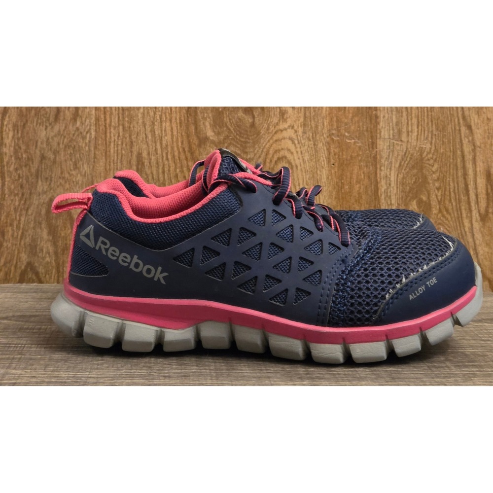 Reebok Sublite Cushion Slip Resistant Shoes Women's Size 6 Wide Navy Alloy‎ Toe